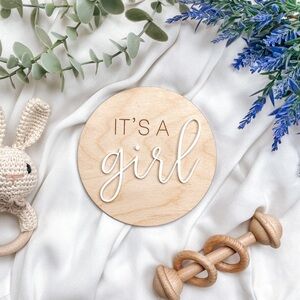 It’s A Girl Wooden Sign Photo Prop Gender Reveal White Acrylic
